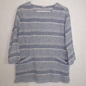 Pure Jill Womens Top Size XS Blue Striped Linen Blend Lagenlook Beach Pockets